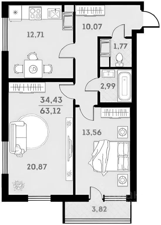 2-к кв. Санкт-Петербург ш. Суздальское, 20к4 (64.8 м) - Фото 1