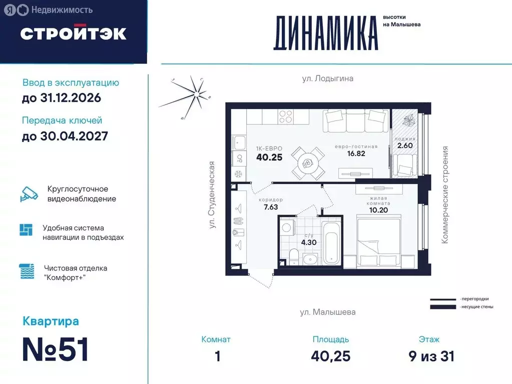 1-комнатная квартира: Екатеринбург, улица Малышева, 145 (40.25 м) - Фото 0