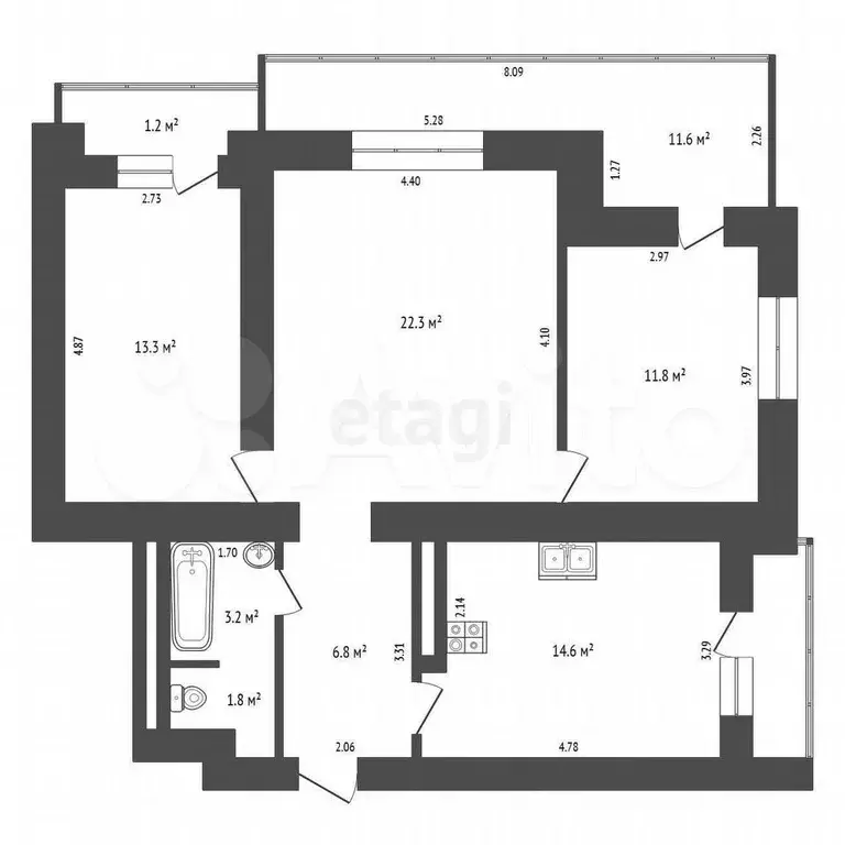 3-к. квартира, 87,9 м, 14/16 эт. - Фото 0