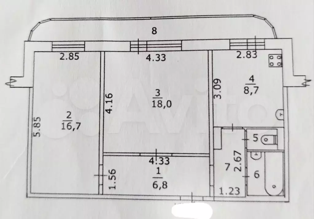 2-к. квартира, 56,7 м, 2/5 эт. - Фото 0