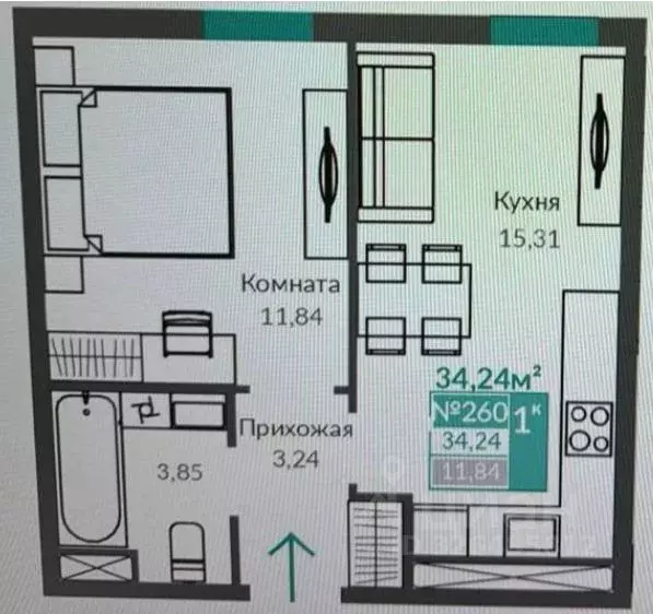 1-к кв. Крым, Симферополь просп. Александра Суворова, 15к11 (35.0 м) - Фото 2