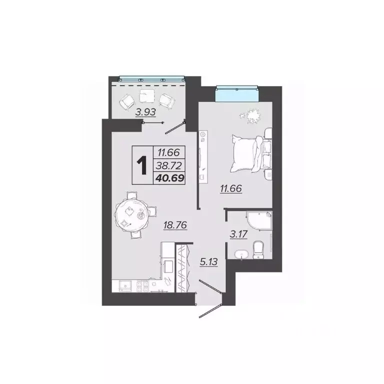 1-к кв. Брянская область, Брянск Архитектор жилой комплекс (40.69 м) - Фото 1