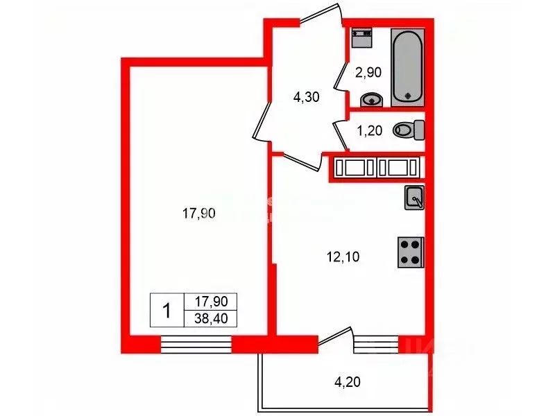 1-к кв. Санкт-Петербург ул. Плесецкая, 20к1с1 (38.4 м) - Фото 2
