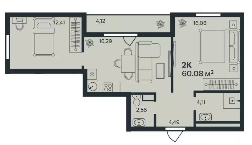 Продаётся 2-к квартира, 60.08 м - Фото 1