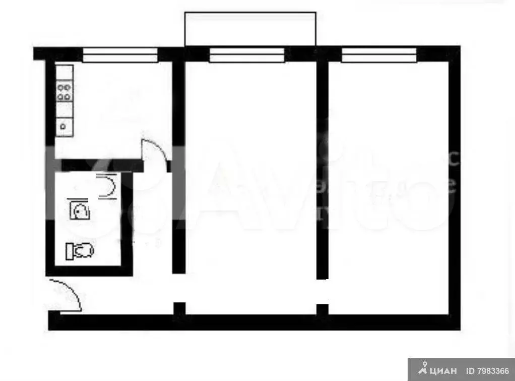 2-к. квартира, 44 м, 2/4 эт. - Фото 0