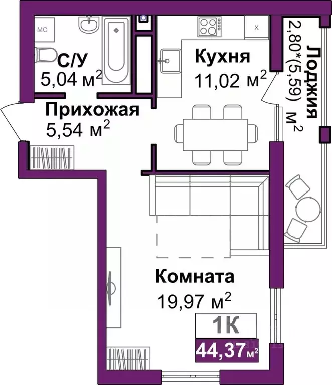 1-к кв. Крым, Симферополь Город Мира жилой комплекс (44.37 м) - Фото 1