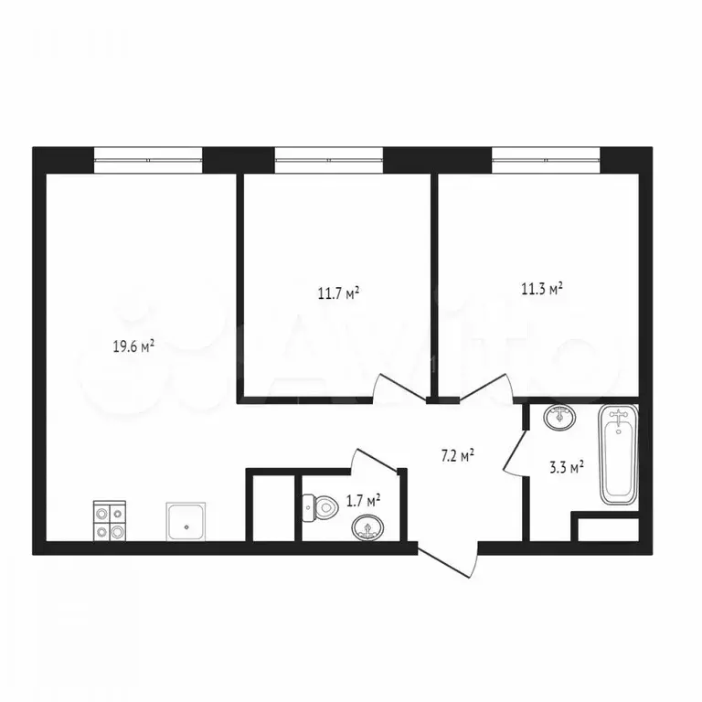 2-к. квартира, 55 м, 3/4 эт. - Фото 0