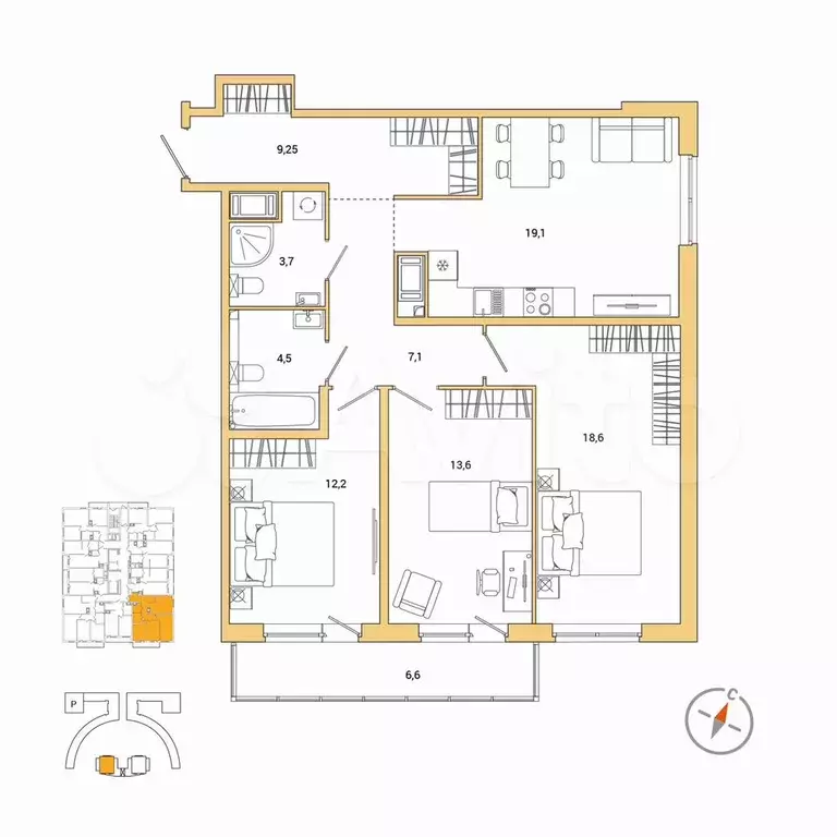 3-к. квартира, 90 м, 8/25 эт. - Фото 0
