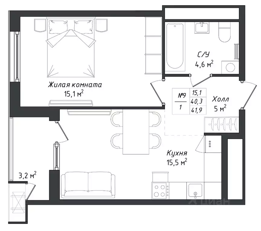 1-к кв. Калужская область, Калуга Комфорт Парк жилой комплекс (42.2 м) - Фото 1