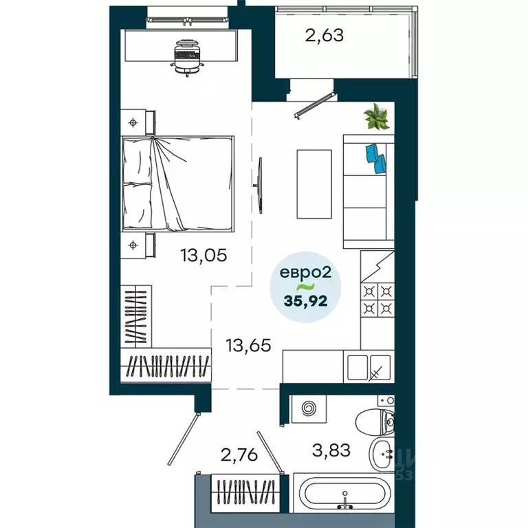 1-к кв. Иркутская область, Иркутск ул. Безбокова, 7А (35.92 м) - Фото 1