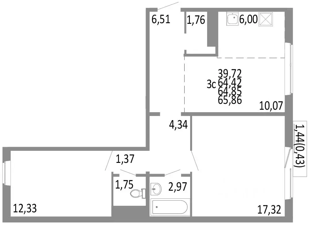 3-к кв. Челябинская область, Челябинск ул. Блюхера, 125Б (64.85 м) - Фото 0