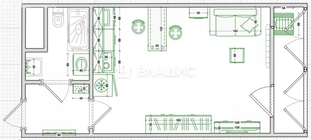 Квартира-студия: Санкт-Петербург, набережная реки Каменки, 15к1 (22.6 ... - Фото 1