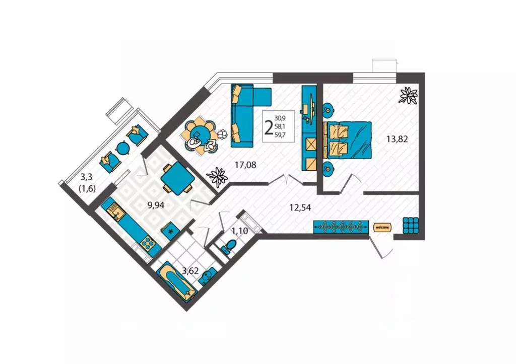 2-к кв. Краснодарский край, Анапа ул. Крылова, 13к1 (59.9 м) - Фото 1