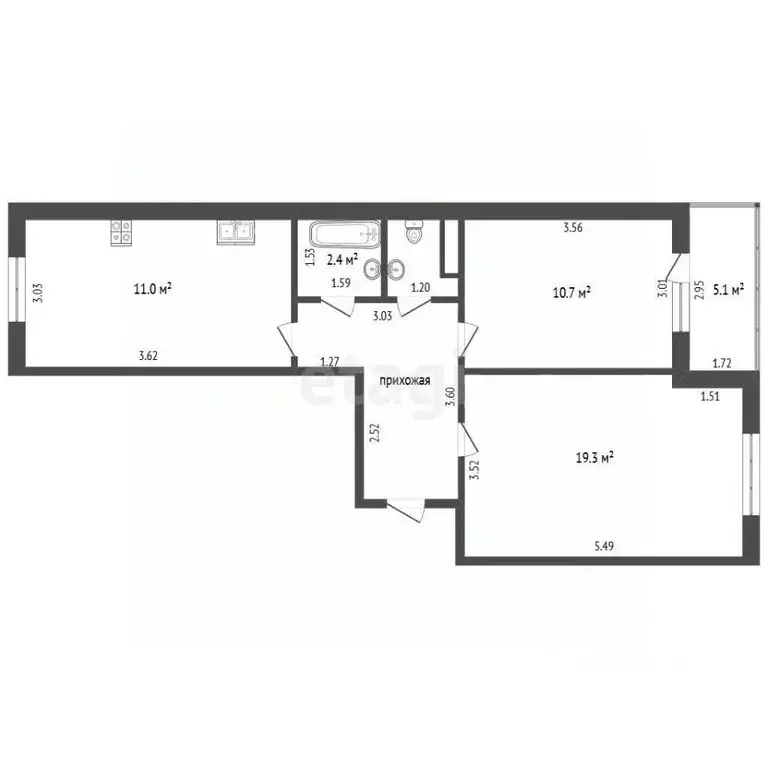 2-к кв. Московская область, Люберцы ул. Юности, 9 (59.2 м) - Фото 2