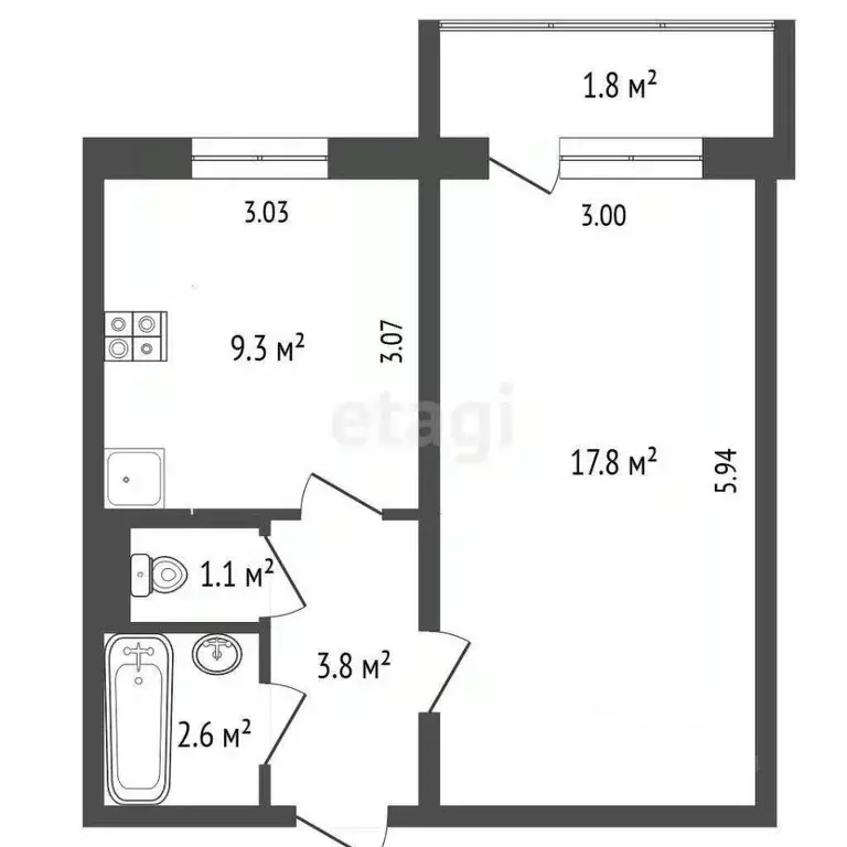 1-к кв. Вологодская область, Череповец Октябрьский просп., 75 (34.6 м) - Фото 1