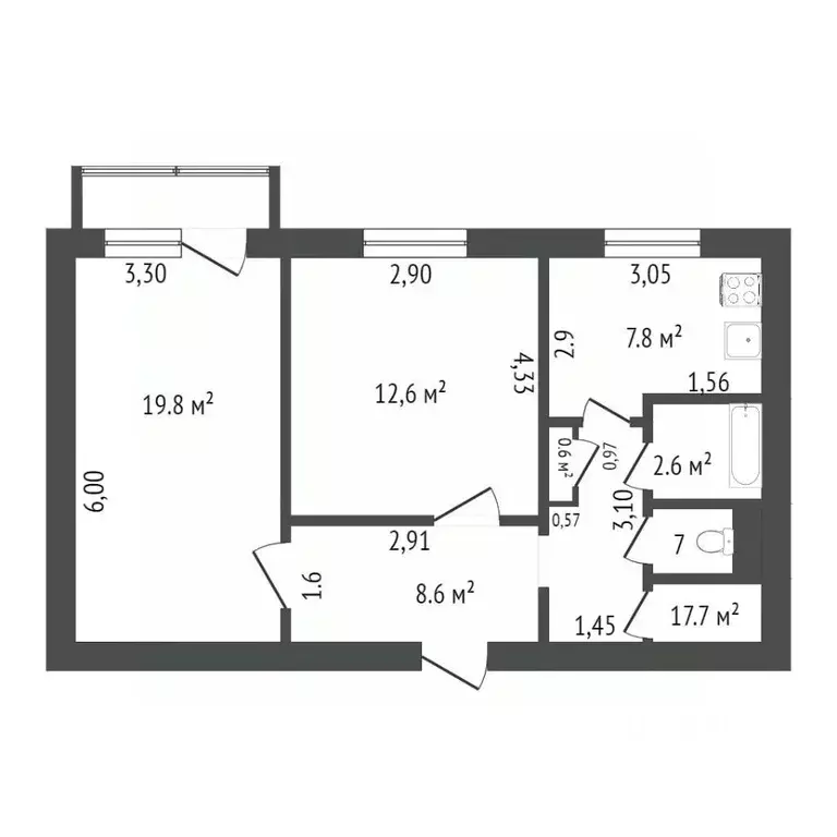 2-к кв. Амурская область, Благовещенск Студенческая ул., 28 (52.0 м) - Фото 0