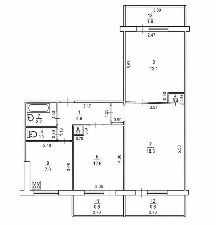 3-комнатная квартира: Уфа, Коммунистическая улица, 22 (60.4 м) - Фото 2