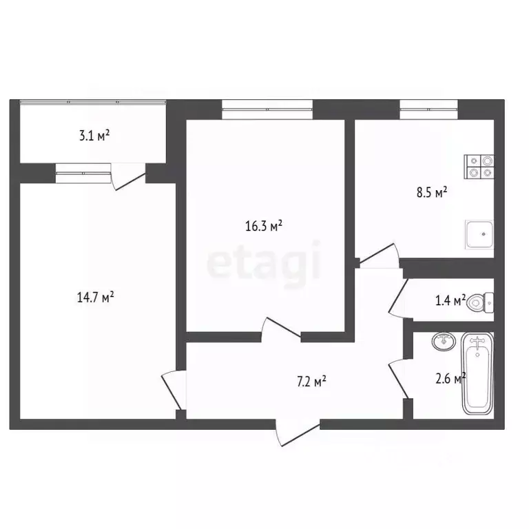 2-к кв. Тюменская область, Тюмень ул. Стартовая, 5 (51.0 м) - Фото 2