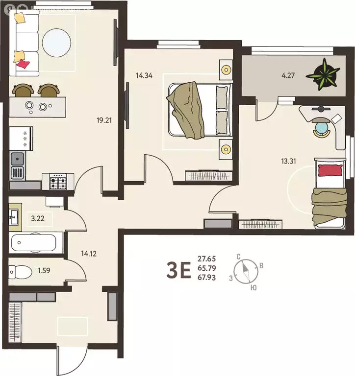 2-комнатная квартира: Курск, микрорайон Курского Завода Тракторных ... - Фото 0