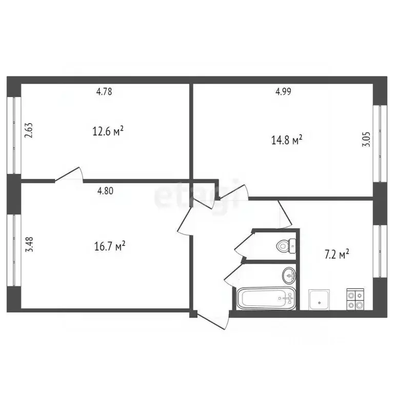 3-к кв. Ханты-Мансийский АО, Сургут ул. Бажова, 1 (59.6 м) - Фото 1