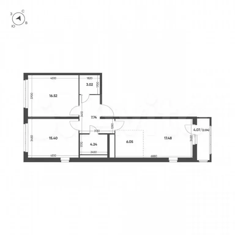 2-к. квартира, 72,5 м, 8/15 эт. - Фото 1