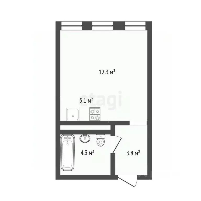 Студия Тюменская область, Тюмень ул. Евгения Войнова, 3к2 (25.5 м) - Фото 1
