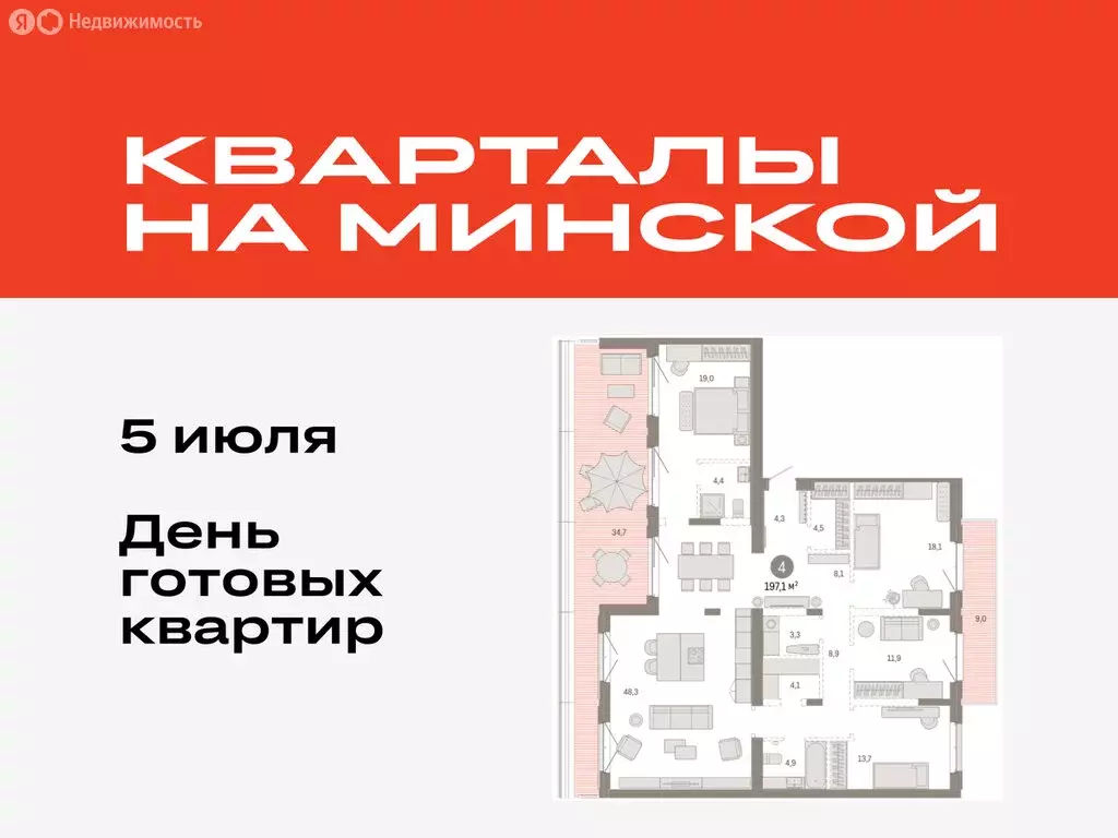 4-комнатная квартира: Тюмень, жилой комплекс На Минской (197.13 м) - Фото 0