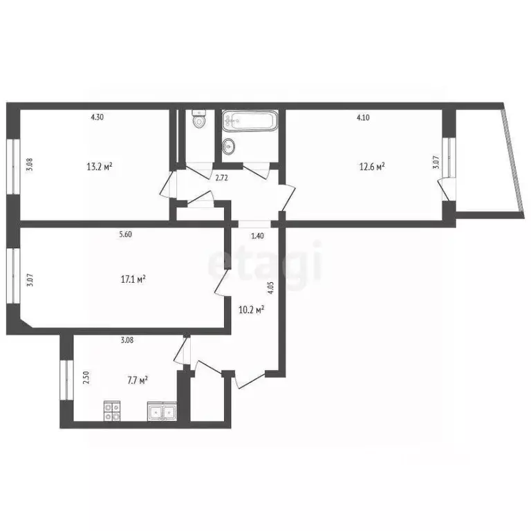 3-к кв. Орловская область, Орел наб. Дубровинского, 96 (66.2 м) - Фото 1