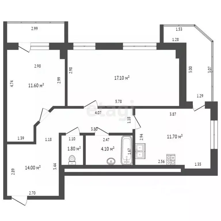 2-к кв. Саха (Якутия), Якутск ул. Кузьмина, 26Б (62.4 м) - Фото 1