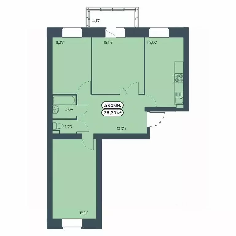 3-к кв. Красноярский край, Красноярск ул. Светлова, 25/1 (78.27 м) - Фото 1