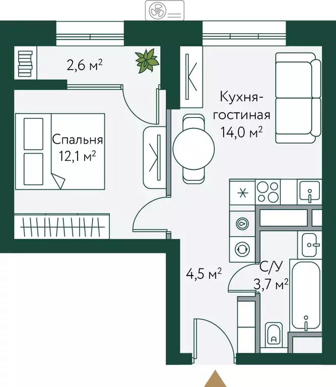 1-комнатная квартира: Волгоград, Новосибирская улица, 74 (36.85 м) - Фото 1