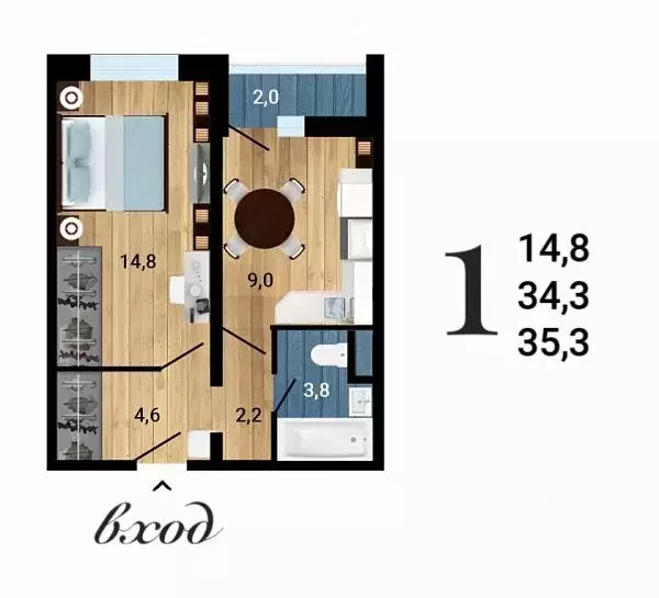 1-к кв. Воронежская область, Воронеж Ростовская ул., 18А (35.3 м) - Фото 1