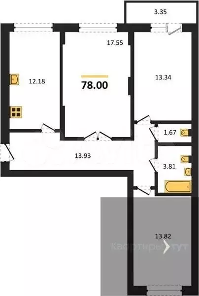 3-к. квартира, 78 м, 15/17 эт. - Фото 0