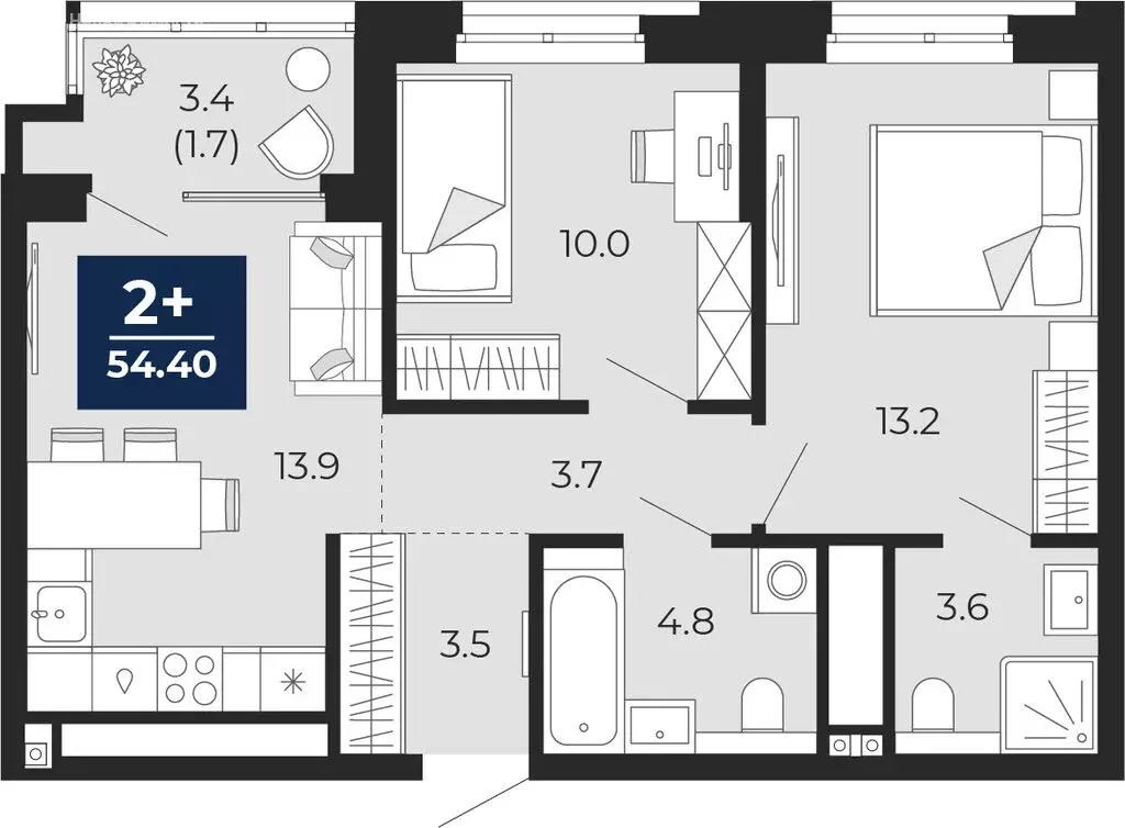 2-комнатная квартира: Тюмень, проезд Капитана Куликова, 5 (56.1 м) - Фото 1