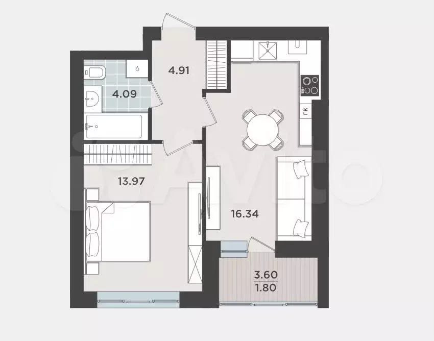 1-к. квартира, 41,1 м, 7/9 эт. - Фото 1