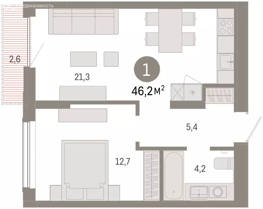 2-комнатная квартира: Тюмень, Краснооктябрьская улица, 4к2 (45.8 м) - Фото 2