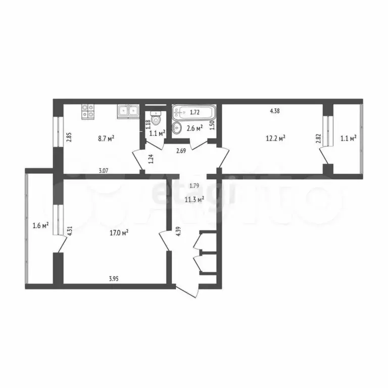 2-к. квартира, 52 м, 7/9 эт. - Фото 0