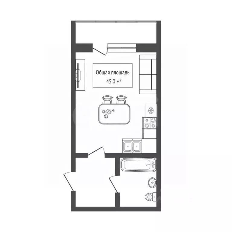Студия Новосибирская область, Бердск ул. Попова, 11/2 (45.0 м) - Фото 2