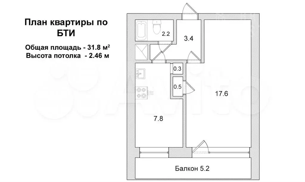 1-к. квартира, 31,8 м, 7/12 эт. - Фото 0