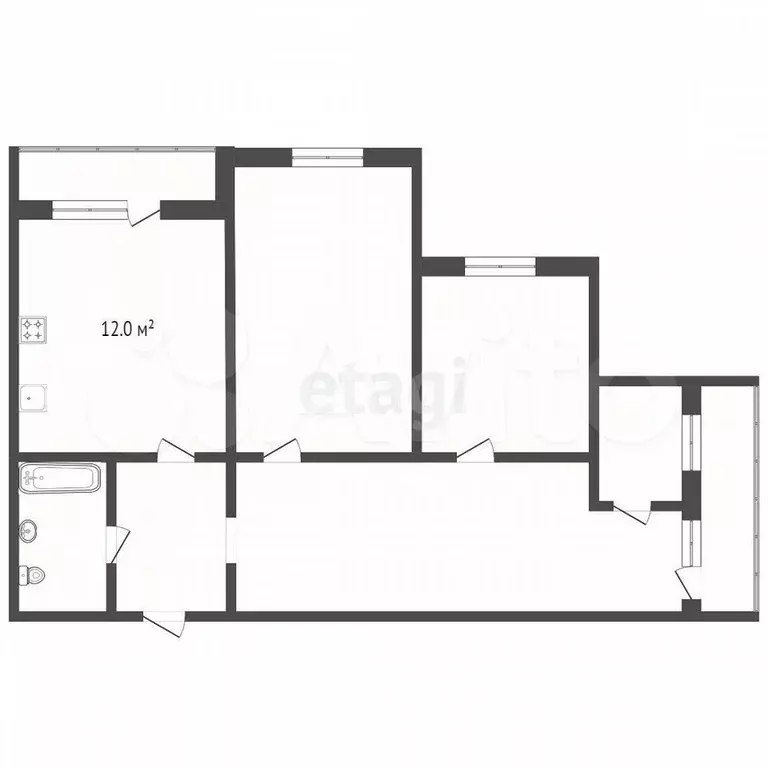 3-к. квартира, 71,1 м, 2/4 эт. - Фото 0