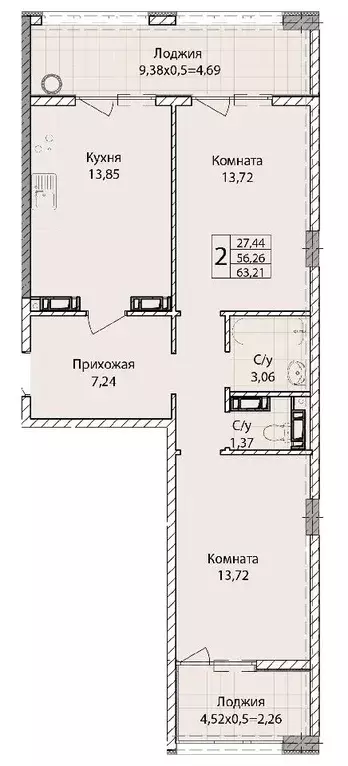 2-к кв. Севастополь ул. Братьев Манганари, 30к1 (63.21 м) - Фото 0