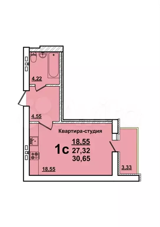 Квартира-студия, 30,6 м, 6/10 эт. - Фото 0