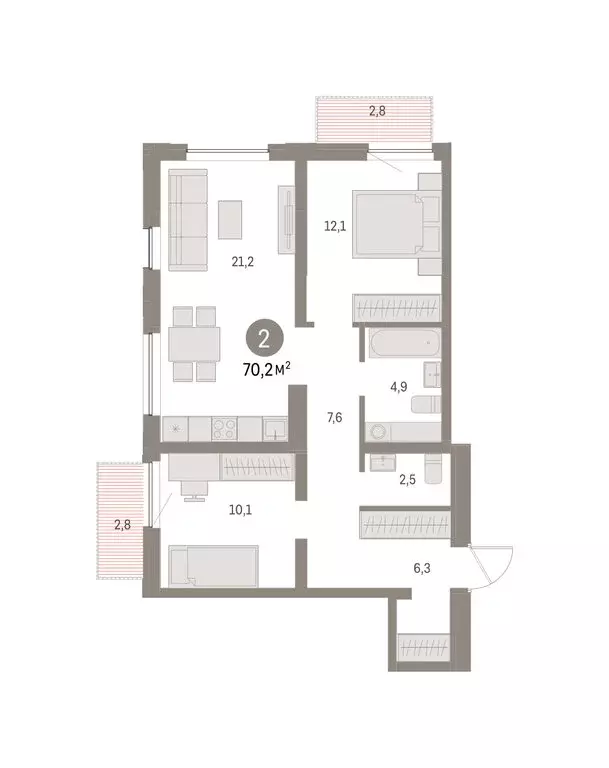 2-комнатная квартира: Екатеринбург, улица Гастелло, 18 (70.16 м) - Фото 2