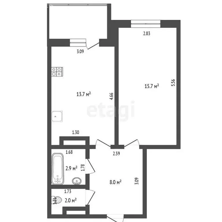 1-комнатная квартира: Тюмень, улица Бориса Житкова, 8к1 (40.6 м) - Фото 0
