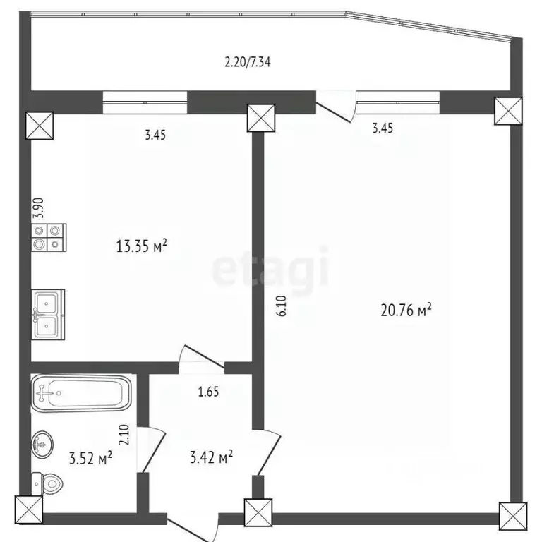 1-к кв. Крым, Евпатория ул. Кирова, 13А (43.9 м) - Фото 2