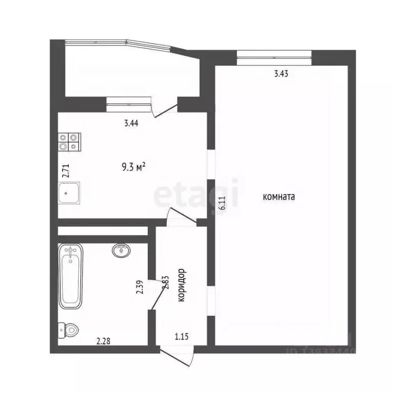 1-к кв. Тюменская область, Тюмень ул. Константина Посьета, 11к1 (41.0 ... - Фото 1