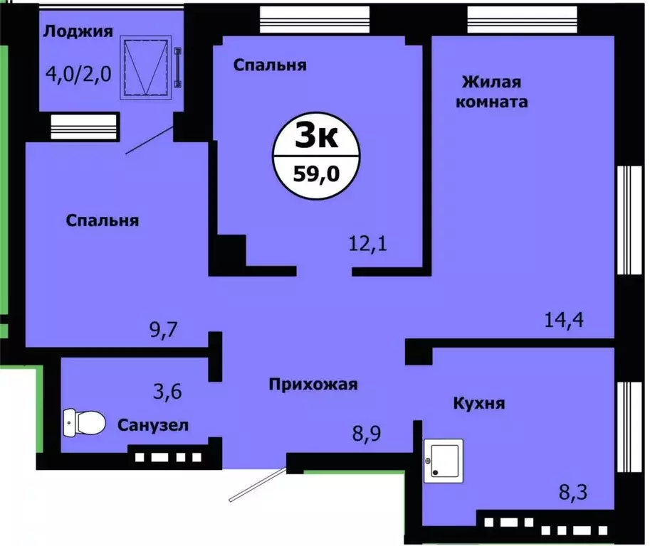 Продаётся 3-к квартира, 59 м - Фото 1