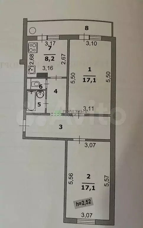 2-к. квартира, 62 м, 1/10 эт. - Фото 0