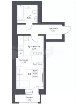 Квартира-студия, 33,7 м, 8/24 эт. - Фото 0