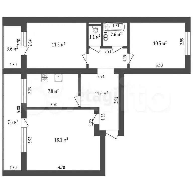 3-к. квартира, 63 м, 4/9 эт. - Фото 0